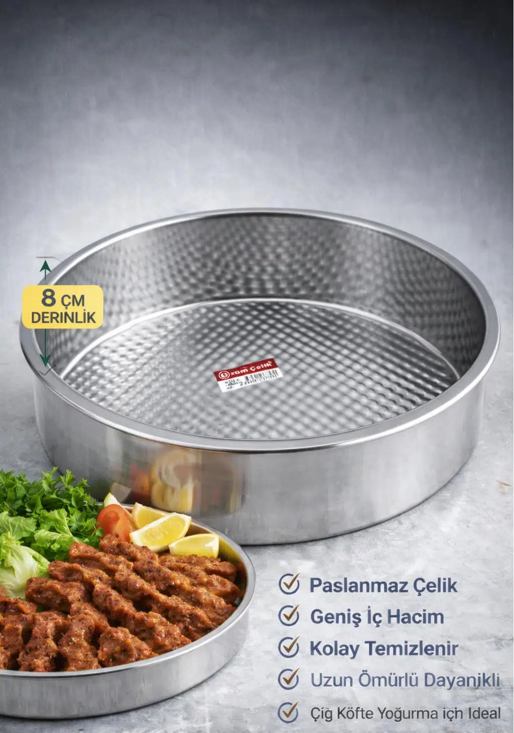 Paslanmaz Çelik Çiğ Köfte Tepsisi 8 CM Derinlik NO : 5 ÇAPI: 52CM