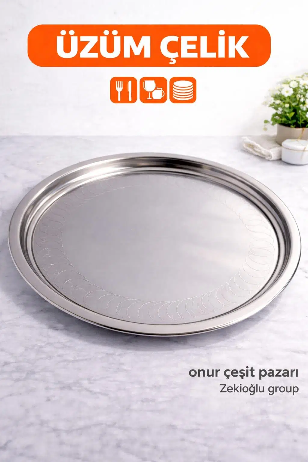 Çelik Tepsi No : 7 Çelik Sini Yemek Tepsisi Paslanmaz Tepsi Yuvarlak