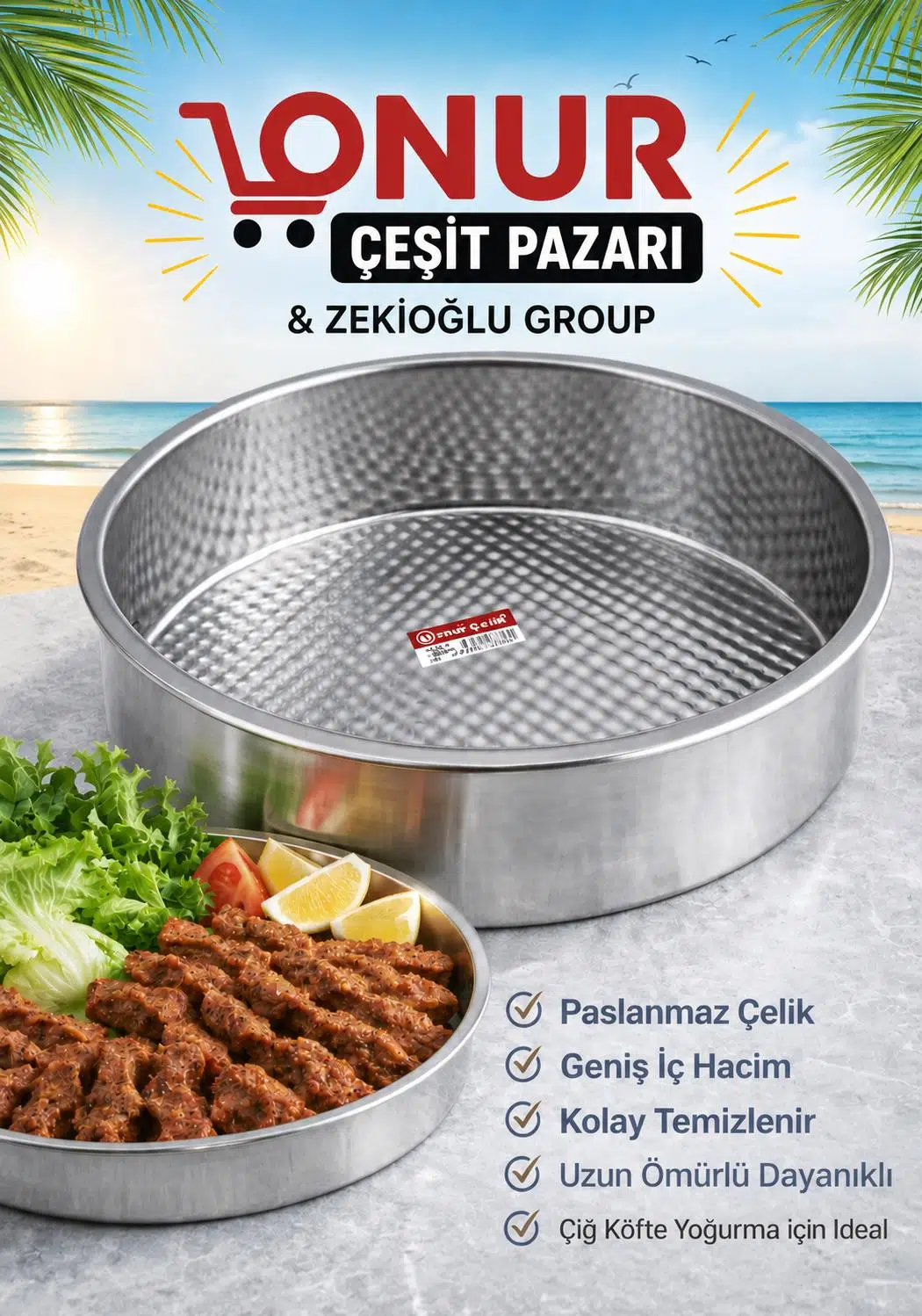 Paslanmaz Çelik Çiğ Köfte Tepsisi Leğen 9 CM Derinlik NO : 7 ÇAPI: 57 CM